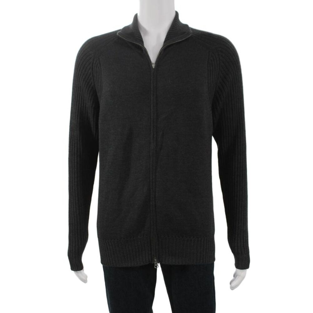 Gran Sasso Mens Full Zip Sweater Gray Virgin Wool Mock Neck Size 52